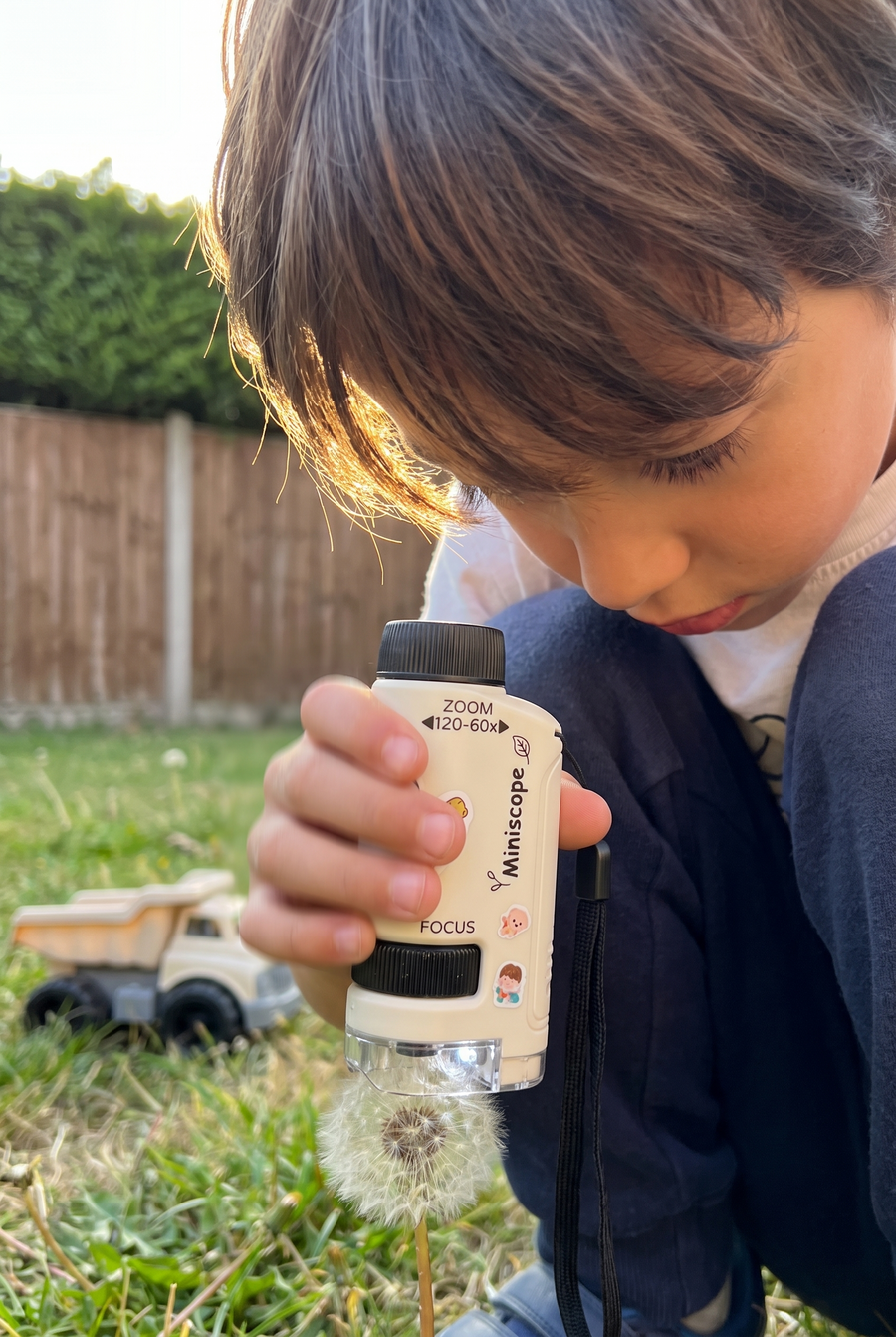 Liam, 9, observing a flower
